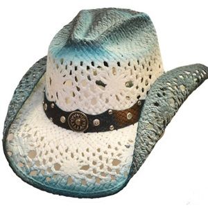 TURQUOISE & WHITE ROLLED EDGE COWBOY HAT